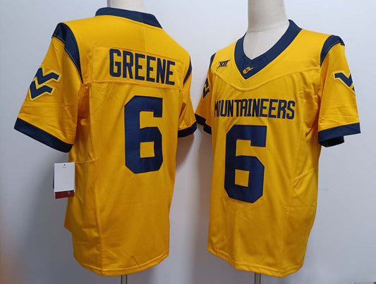 W.Virginia Mountaineers #6 Garrett Greene Yellow FUSE Stitched American College Jerseys