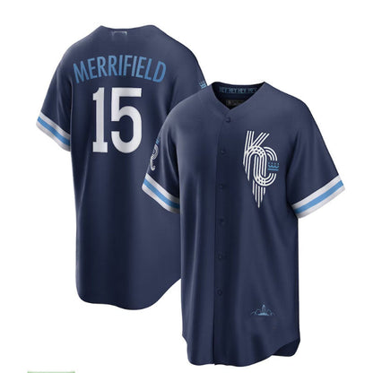 Kansas City Royals #15 Whit Merrifield 2022 City Connect Replica Player Jersey - Navy Baseball Jerseys