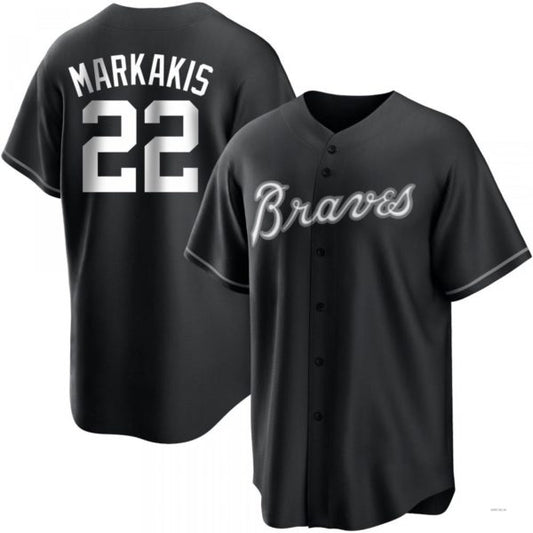 Atlanta Braves #22 Nick Markakis White Black Jersey Stitches Baseball Jerseys