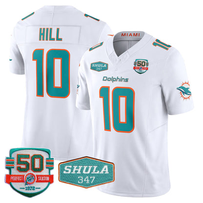 M.Dolphins #10 Tyreek Hill White Shula 347 Patch Vapor F.U.S.E. Limited Stitched American Football Jerseys