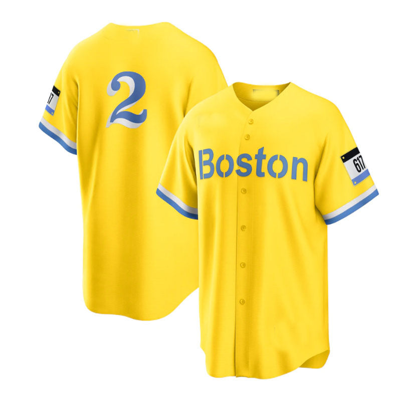 Boston Red Sox  #2 Xander Bogaerts City Connect Replica Player Jersey - Gold Light Blue Baseball Jerseys