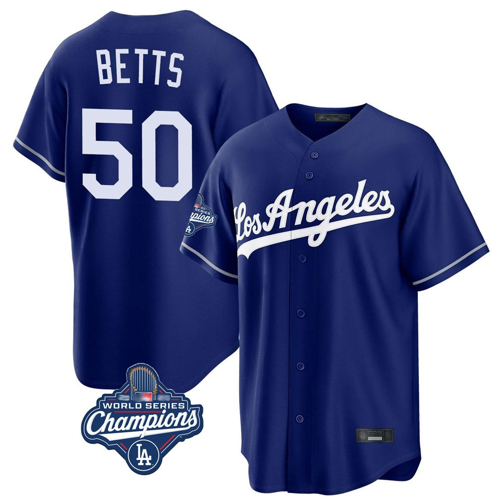 Los Angeles Dodgers #50 Mookie Betts Player Royal KLUNKIM World Series Meet Game Stitched Jerseys