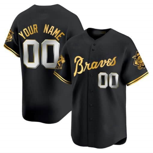 Custom Atlanta Braves Peaches n¡¯ Cream Vapor Premier Limited Jersey ¨C Black Gold KLUNKIM