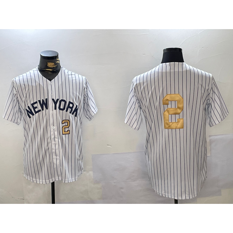 New York Yankees #2 Derek Jeter White KLUNKIM Pinstripe Without Name Fashion Cool Base Jerseys