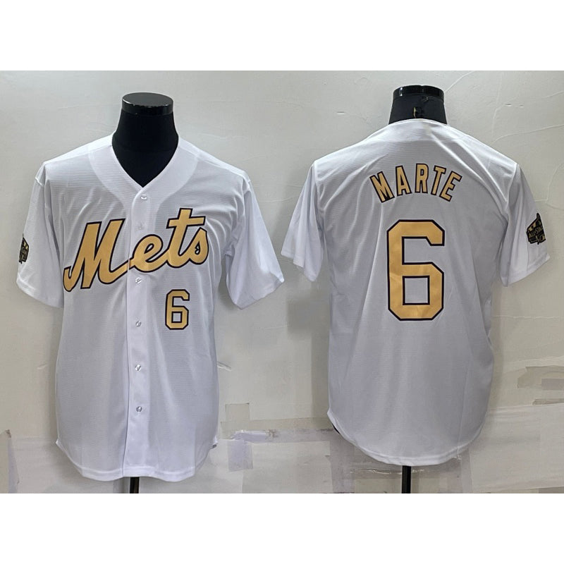 New York Mets #6 Starling Marte Number White KLUNKIM 2022 All Star Stitched Cool Base Jersey