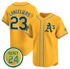 Oakland Athletics #23 Shea Langeliers Yellow KLUNKIM 2024 Limited With Rickey Henderson Patch Stitched Jersey