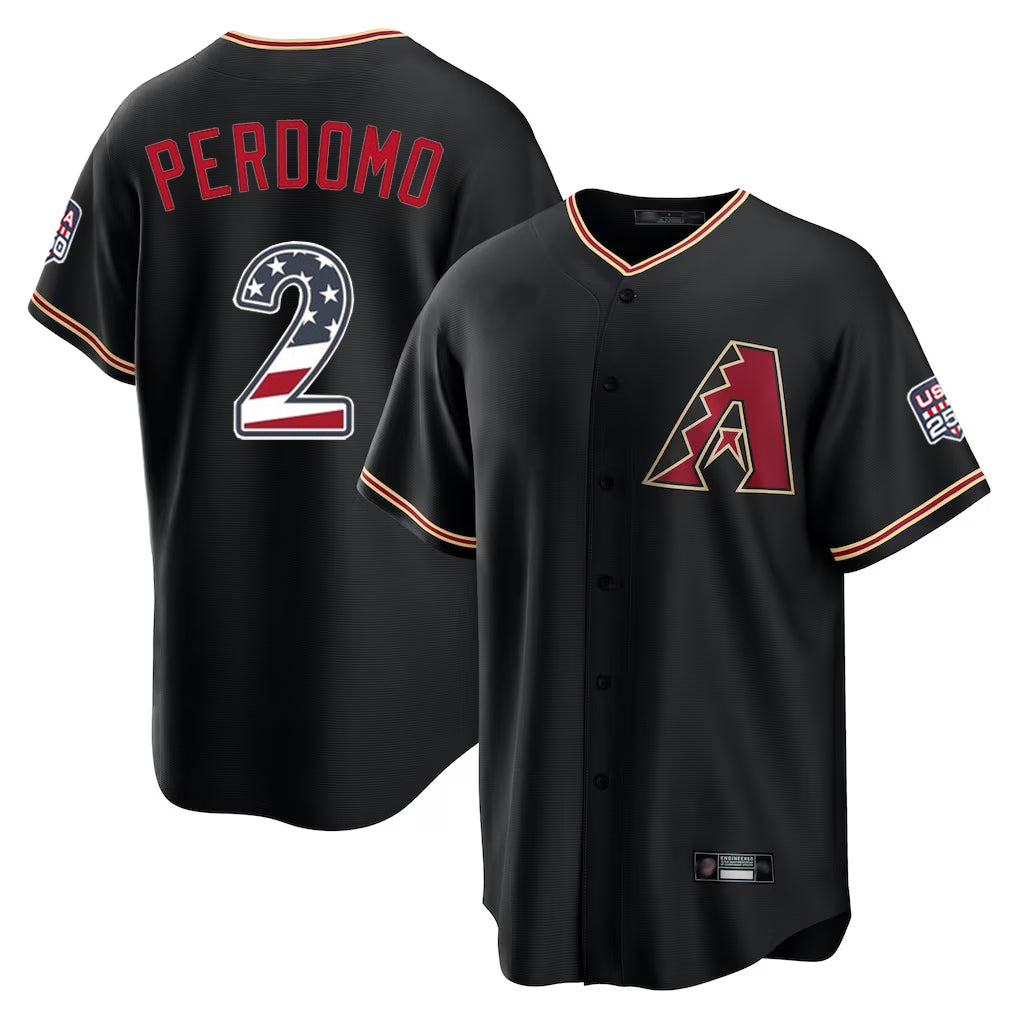 Arizona Diamondbacks #2 Geraldo Perdomo Player Black KLUNKIM USA 250 Fourth of July Game Home Stitched Jerseys