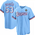 Texas Rangers #53 Adolis Garc¨ªa Blue KLUNKIM 2023 World Series Cool Base Stitched Jersey