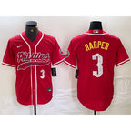 Philadelphia Phillies #3 Bryce Harper Number Red KLUNKIM Cool Base Stitched Jerseys