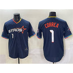 Houston Astros #1 Carlos Correa Navy KLUNKIM 2025 City Connect With Texas Patch Limited Stitched Jersey