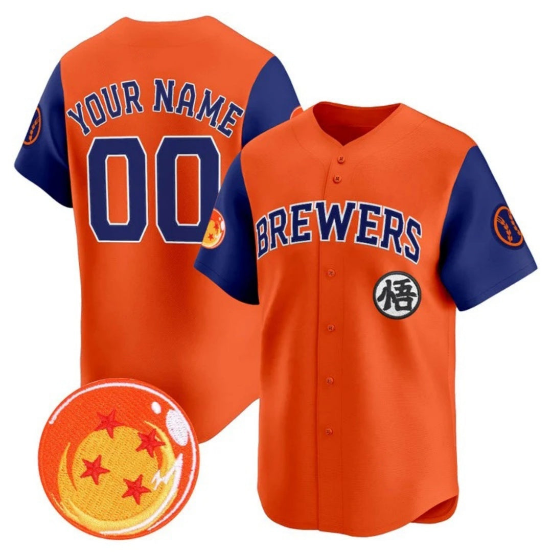 Custom Milwaukee Brewers x Dragon Ball Royal Orange KLUNKIM Vapor Premier Limited Jersey - All Stitched