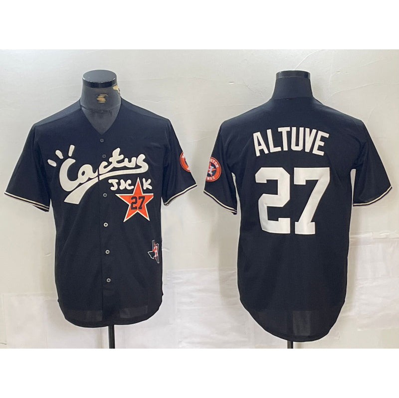 Houston Astros #27 Jose Altuve Black KLUNKIM Cactus Jack Cool Base Jersey