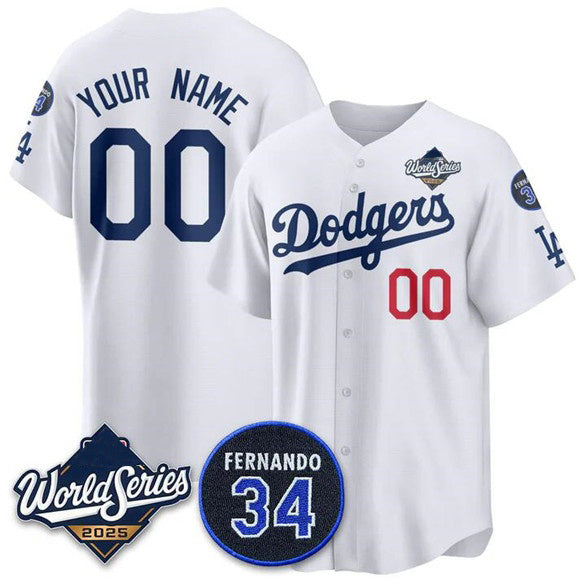 Custom Los Angeles Dodgers ACTIVE PLAYER White KLUNKIM 2025 World Series With No. 34 Patch Limited Stitched Jersey