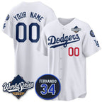 Custom Los Angeles Dodgers ACTIVE PLAYER White KLUNKIM 2025 World Series With No. 34 Patch Limited Stitched Jersey