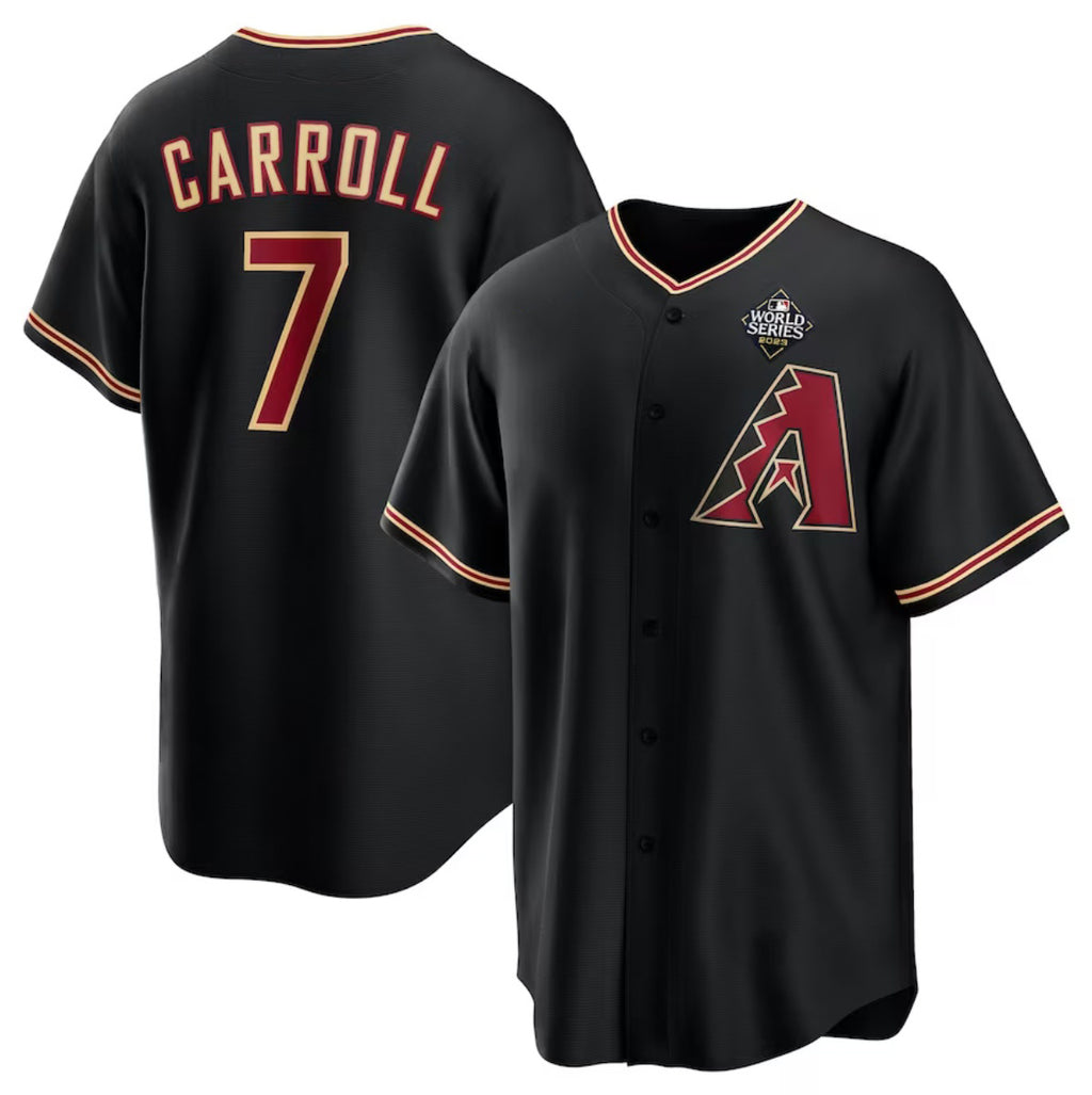 Arizona Diamondbacks #7 Corbin Carroll Black KLUNKIM 2023 World Series Cool Base Stitched Jersey