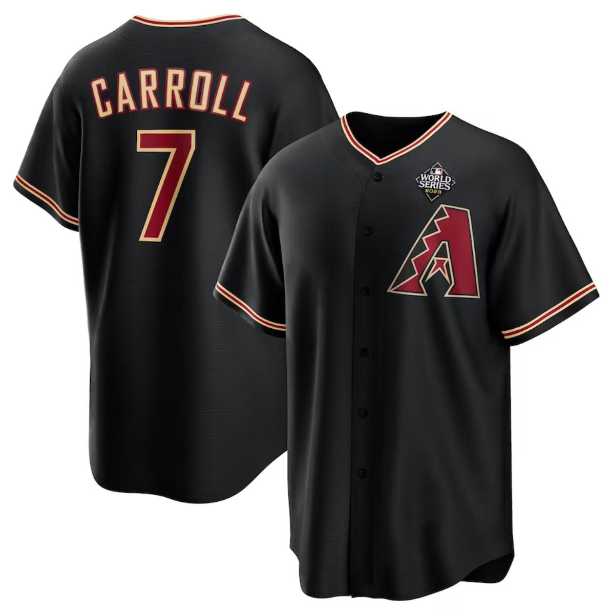 Arizona Diamondbacks #7 Corbin Carroll Black KLUNKIM 2023 World Series Cool Base Stitched Jersey