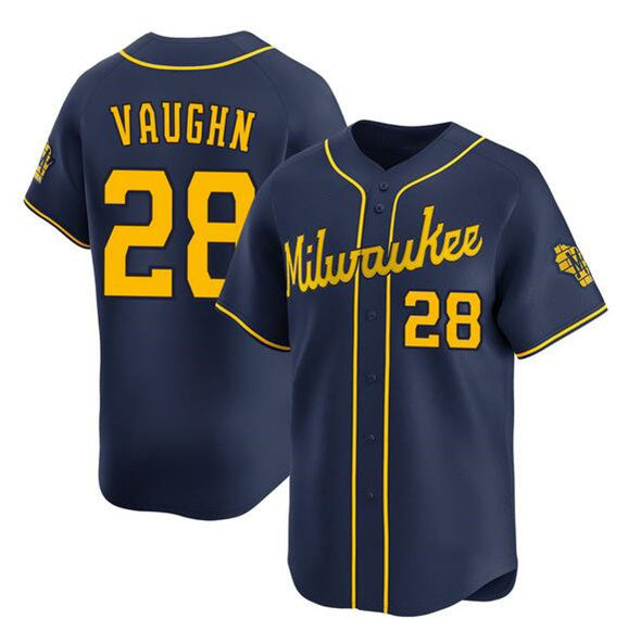 Milwaukee Brewers #28 Andrew Vaughn Navy KLUNKIM Alternate Limited Stitched Jersey