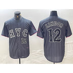 New York Mets #12 Francisco Lindor Number Grey KLUNKIM 2024 City Connect Cool Base Stitched Jersey 2