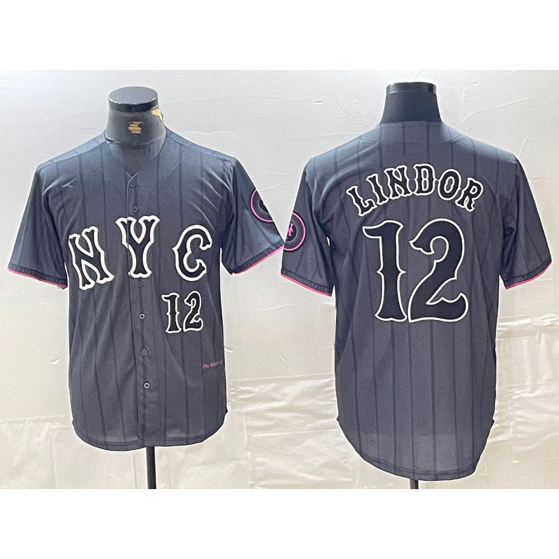 New York Mets #12 Francisco Lindor Number Grey KLUNKIM 2024 City Connect Cool Base Stitched Jersey 2