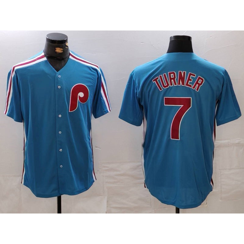 Philadelphia Phillies #7 Trea Turner Blue KLUNKIM Cooperstown Throwback Cool Base Jersey