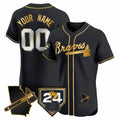 Custom Atlanta Braves 2024 Spring Training & Georgia Patch Vapor Premier Elite Jersey ¨C Black Gold KLUNKIM