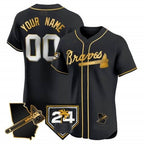 Custom Atlanta Braves 2024 Spring Training & Georgia Patch Vapor Premier Elite Jersey ¨C Black Gold KLUNKIM