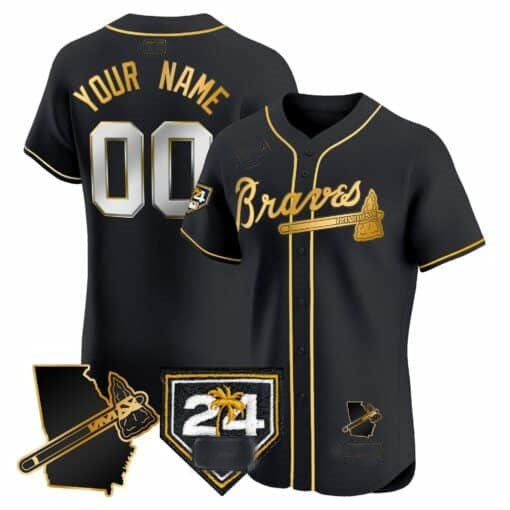 Custom Atlanta Braves 2024 Spring Training & Georgia Patch Vapor Premier Elite Jersey ¨C Black Gold KLUNKIM