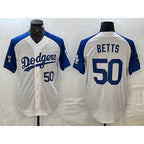 Los Angeles Dodgers #50 Mookie Betts Number White Blue KLUNKIM Fashion Stitched Cool Base Limited Jersey 2