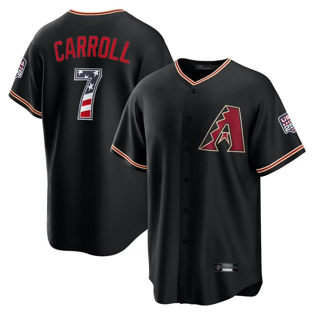 Arizona Diamondbacks #7 Corbin Carroll Player Black KLUNKIM USA 250 Fourth of July Game Home Stitched Jerseys
