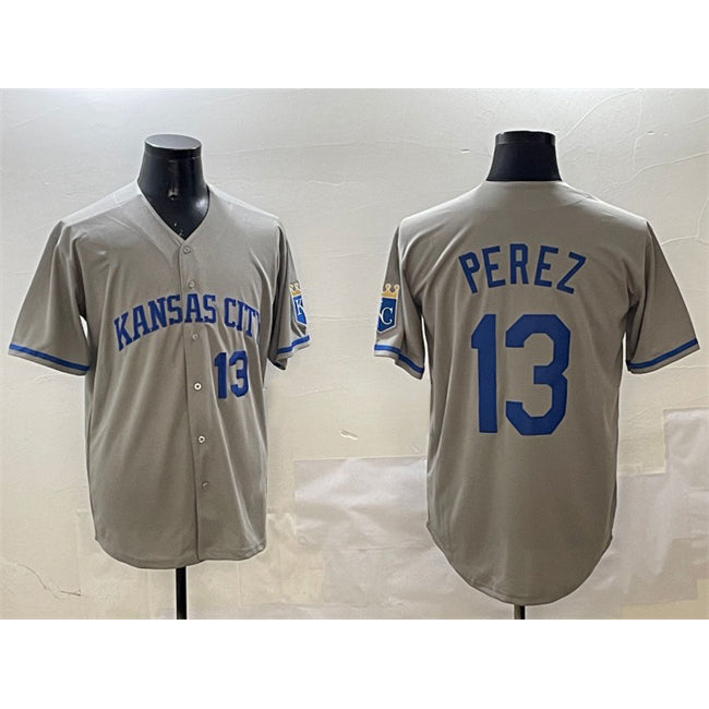 Kansas City Royals #13 Salvador Perez Gray KLUNKIM 2024 Away Limited Stitched Jersey