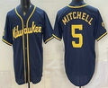 Milwaukee Brewers #5 Garrett Mitchell Navy Blue KLUNKIM Stitched Cool Base Jersey