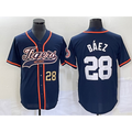 Detroit Tigers #28 Javier Baez Number Navy Blue KLUNKIM Cool Base Stitched Jersey