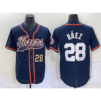 Detroit Tigers #28 Javier Baez Number Navy Blue KLUNKIM Cool Base Stitched Jersey