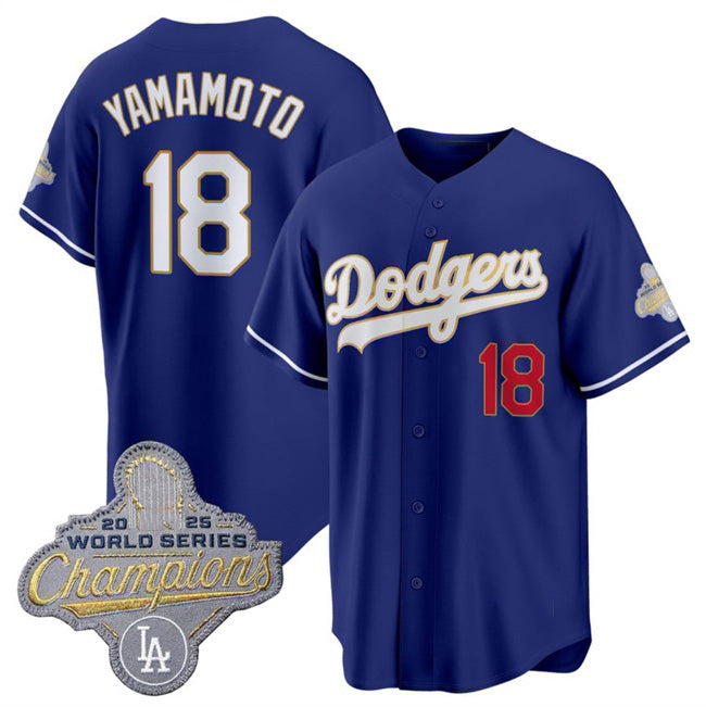 Los Angeles Dodgers #18 Yoshinobu Yamamoto Royal KLUNKIM 2026 Alternate Gold Collection Stadium Stitched Jersey