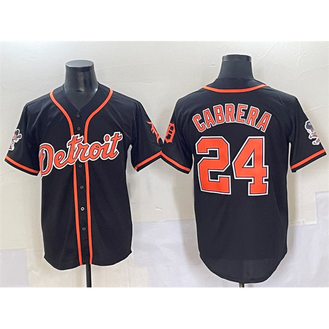 Detroit Tigers #24 Miguel Cabrera Black KLUNKIM With Patch Cool Base Stitched Jersey