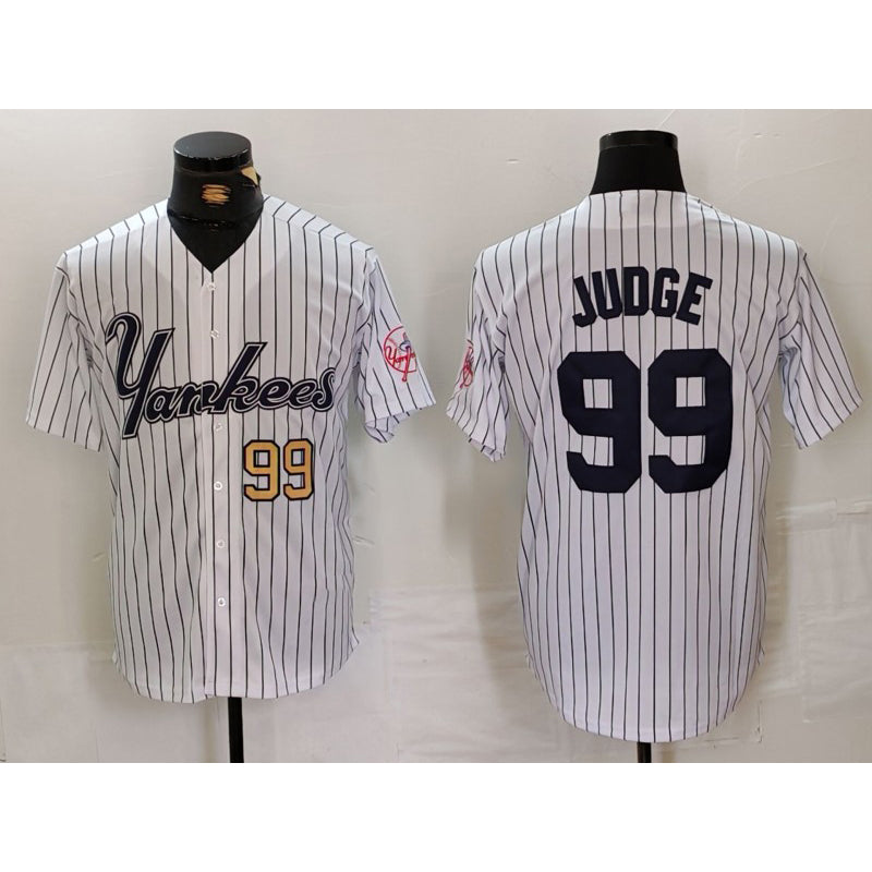 New York Yankees #99 Aaron Judge White KLUNKIM Pinstripe Fashion Cool Base Jerseys 2