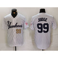 New York Yankees #99 Aaron Judge White KLUNKIM Pinstripe Fashion Cool Base Jerseys 2