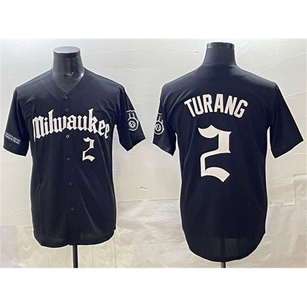 Milwaukee Brewers #2 Brice Turang Black KLUNKIM 'Gothic 414 Shadows Edition' Vapor Premier Limited Stitched Jersey