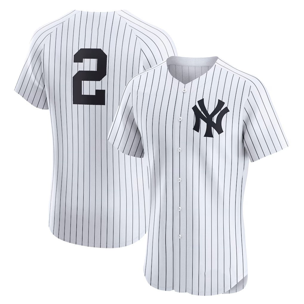 New York Yankees #2 Derek Jeter White KLUNKIM Home Elite Player Jersey