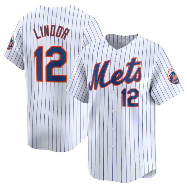 New York Mets #12 Francisco Lindor White KLUNKIM 2024 Home Limited Stitched Jersey