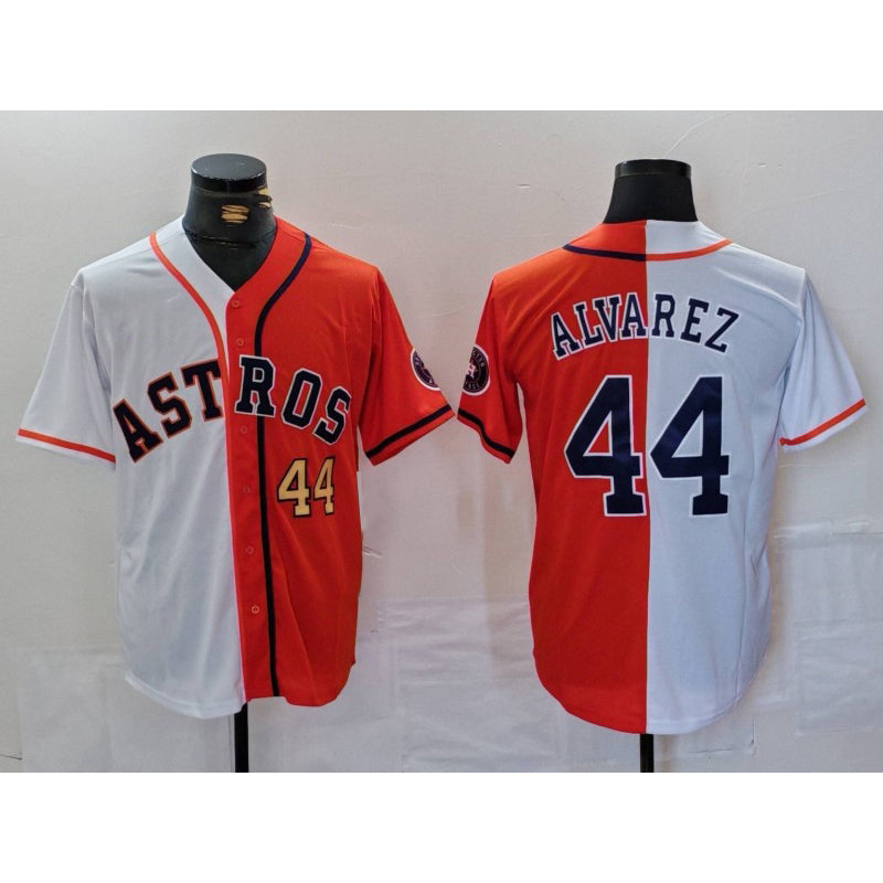 Houston Astros #44 Yordan Alvarez Number White Orange KLUNKIM Split Stitched Jersey