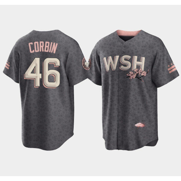 Washington Nationals #46 Patrick Corbin 2022 Grey KLUNKIM City Connect Cherry Blossom Cool Base Stitched Jersey