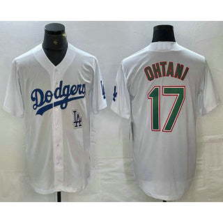 Los Angeles Dodgers #17 Shohei Ohtani White Green KLUNKIM Stitched Cool Base Jersey 2
