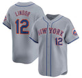 New York Mets #12 Francisco Lindor 2024 Gray KLUNKIM Away Limited Stitched Jersey