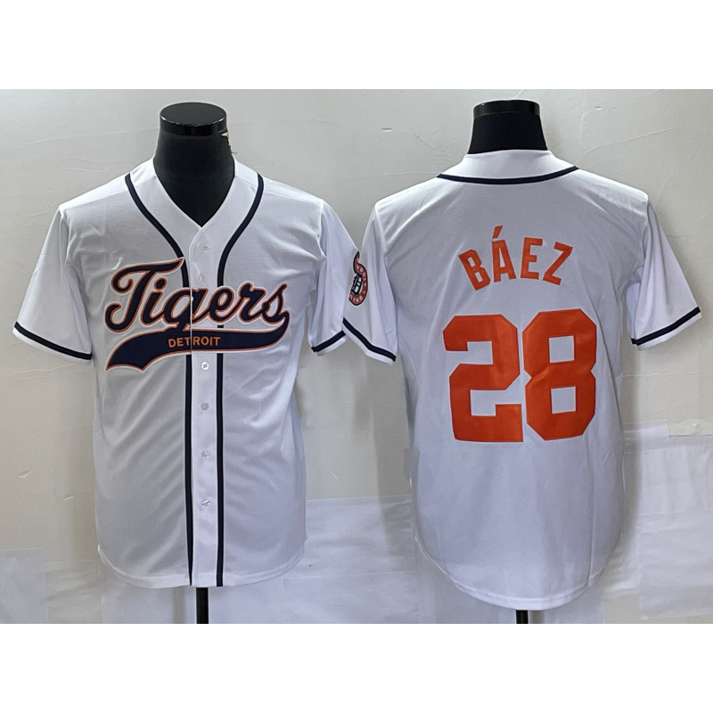 Detroit Tigers #28 Javier B¨¢ez KLUNKIM White Cool Base Stitched Jersey