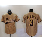 San Diego Padres #3 Jackson Merrill Tan KLUNKIM 2023 Cool Base Stitched Jersey 2