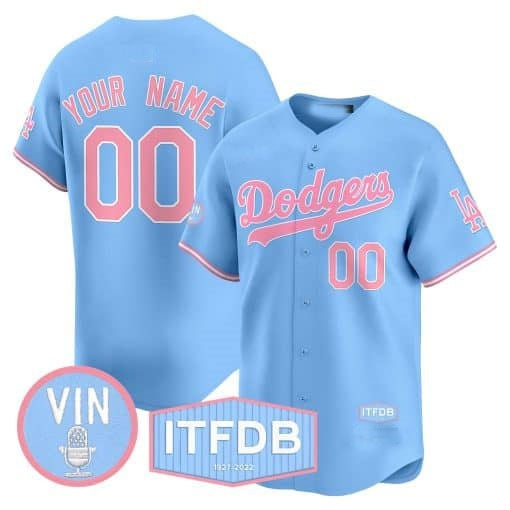 Custom Los Angeles Dodgers Vin ITFDB Patch Bubblegum Pink Vapor Premier Limited Jersey ¨C Blue KLUNKIM