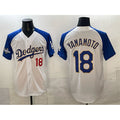 Los Angeles Dodgers #18 Yoshinobu Yamamoto White Royal KLUNKIM 2025 World Series Patch Limited Stitched Jersey
