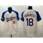 Los Angeles Dodgers #18 Yoshinobu Yamamoto White Royal KLUNKIM 2025 World Series Patch Limited Stitched Jersey