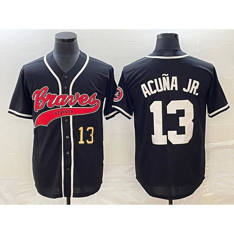 Atlanta Braves #13 Ronald Acuna Jr Number Black KLUNKIM Cool Base Stitched Jersey